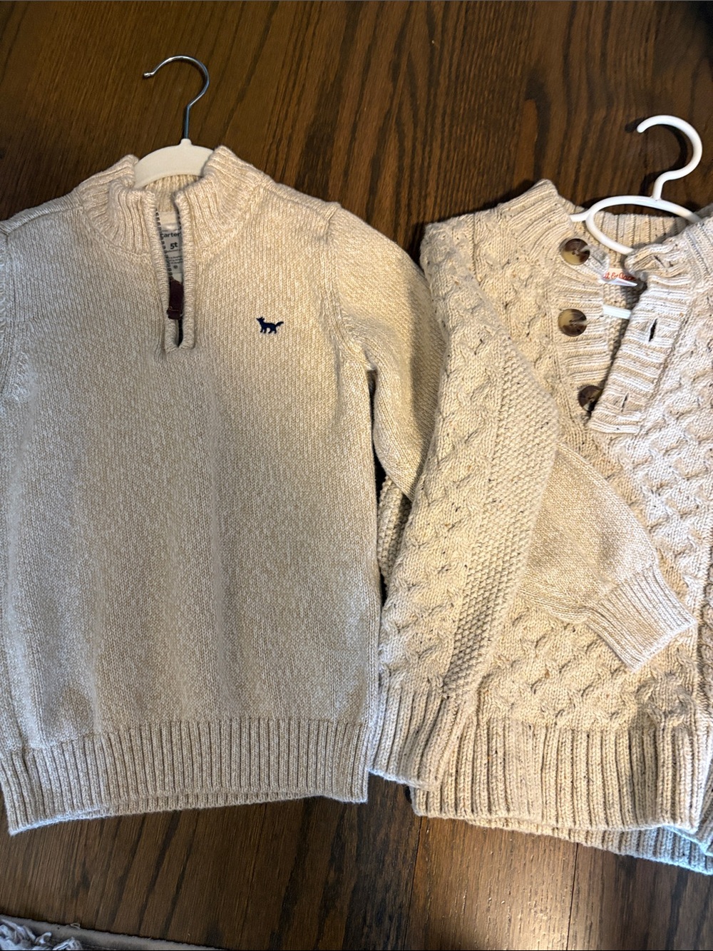 Two Carter's Beige Half-Zip Knit Sweater w/Logo and Cat/jack beige sweater New.